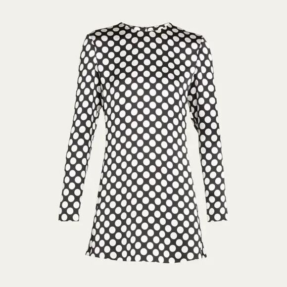 Yves Saint Laurent SILK Black White Polka Dot Long Sleeve MINI Dress FR 40 US 8